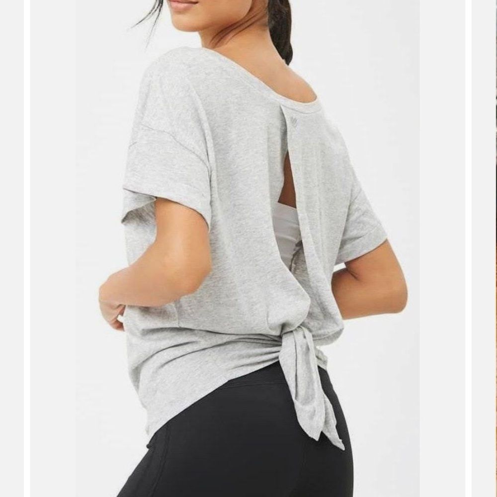 Forever 21 Active Heather Gray Self-Tie Cutout Back Tee
